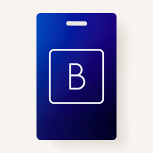 Simple Modern Dark Blue Ombre Gradient & Monogram ID Badge