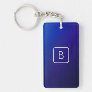 Simple Modern Dark Blue Ombre Gradient & Monogram Key Ring