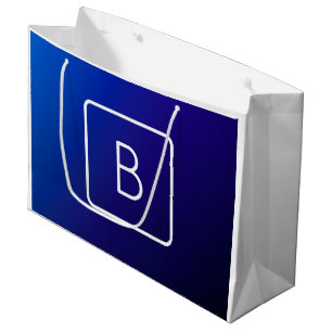 Simple Modern Dark Blue Ombre Gradient & Monogram Large Gift Bag
