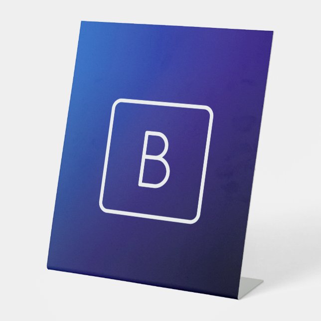 Simple Modern Dark Blue Ombre Gradient & Monogram Pedestal Sign (Front)