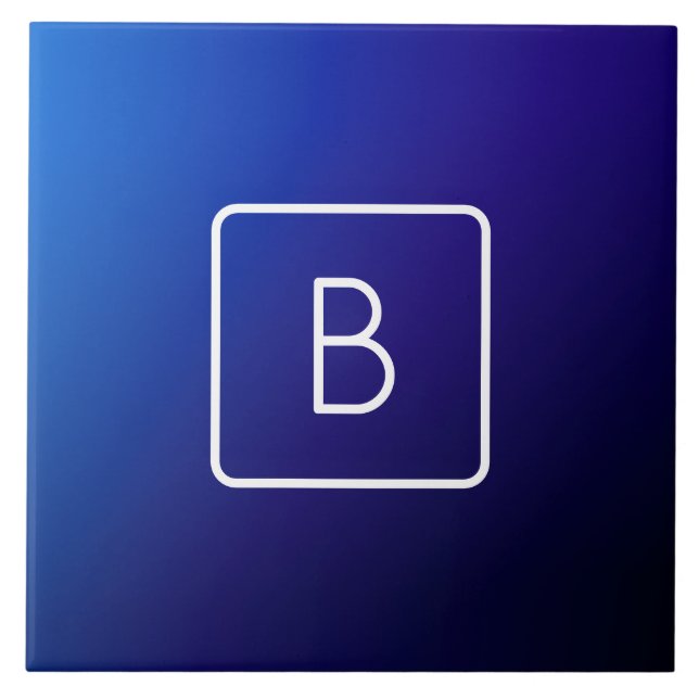 Simple Modern Dark Blue Ombre Gradient & Monogram Tile (Front)