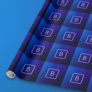 Simple Modern Dark Blue Ombre Gradient & Monogram Wrapping Paper