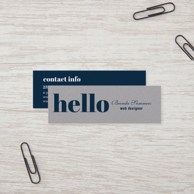 Simple Modern Dark Blue & White Background Mini Business Card (Front/Back In Situ)