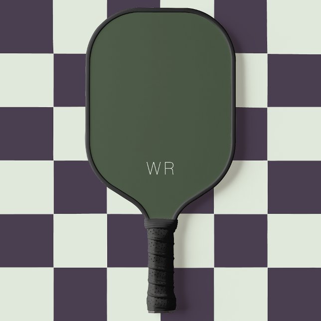 Simple Modern Dark Green Basic Monogram Initials Pickleball Paddle (Creator Uploaded)