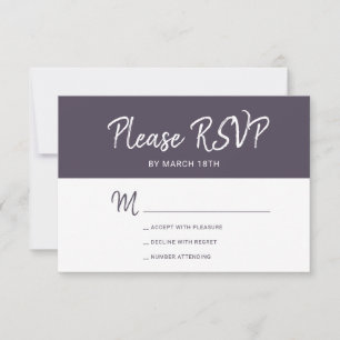 Simple modern dark purple typography wedding RSVP card