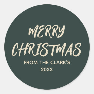 Simple Modern Dark Sage Green Merry Christmas Classic Round Sticker