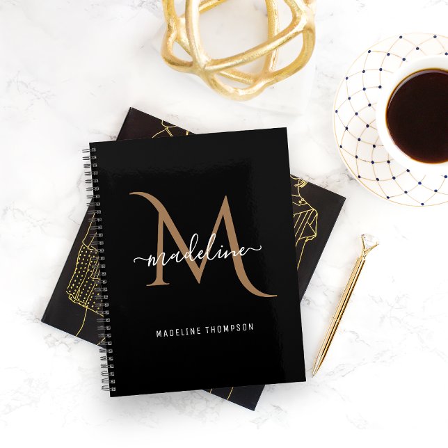 Simple Modern Decorative Black Gold Monogram Planner (Creator Uploaded)