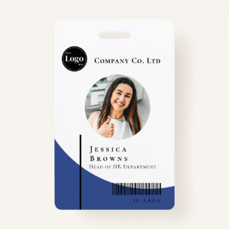 Simple Modern Deep Blue Business Employee Barcode ID Badge