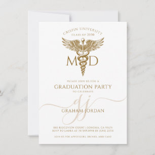 Simple Modern Doctor Gold Graduation Party  Invitation