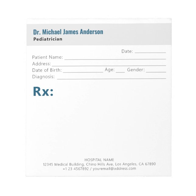 Simple Modern Doctor Prescription  Notepad (Front)