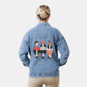 Simple modern drawing of cool young people denim jacket