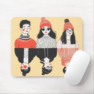 Simple modern drawing of cool young people mouse pad