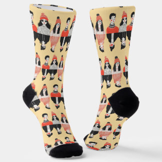 Simple modern drawing of cool young people  socks