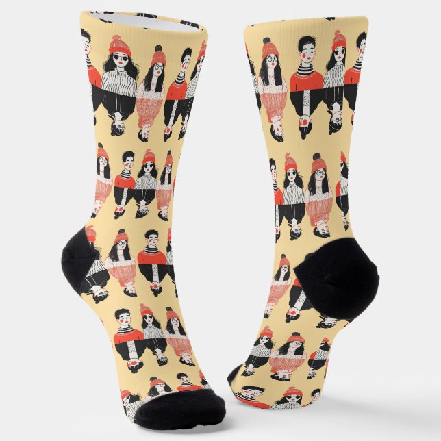 Simple modern drawing of cool young people  socks (Angled)