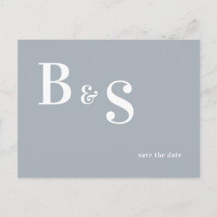 Simple Modern Dusty Blue Monogram Save the Date QR Announcement Postcard