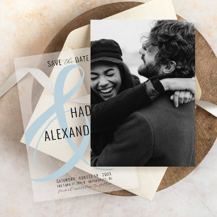 Simple Modern DUSTY BLUE Photo Underlay Wedding Save The Date