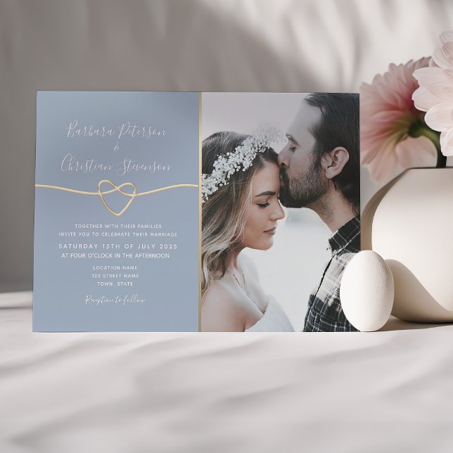Simple Modern Dusty Blue Photo Wedding Invitation (Creator Uploaded)