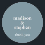 Simple Modern Dusty Blue Typographical Wedding Classic Round Sticker<br><div class="desc">Simple Modern Dusty Blue Wedding suite template ready for you to personalise.</div>