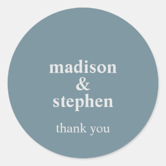 Simple Modern Dusty Blue Typographical Wedding Classic Round Sticker