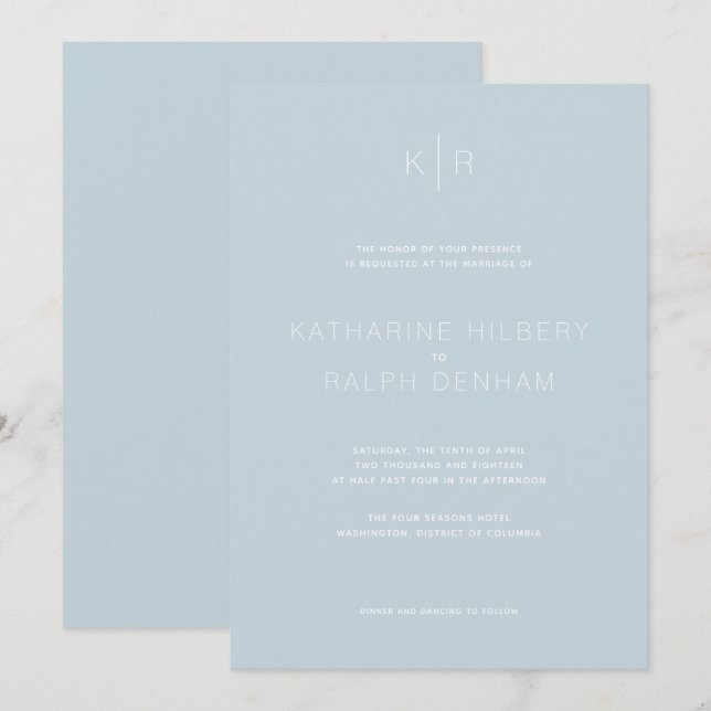 Simple Modern Dusty Blue Wedding Invitation (Front/Back)