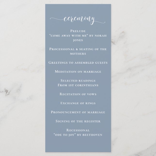 Simple Modern Dusty Blue Wedding Programme (Front)