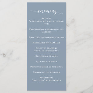 Simple Modern Dusty Blue Wedding Programme