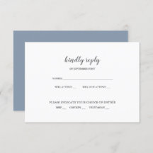 Simple Modern Dusty Blue Wedding RSVP Invitation
