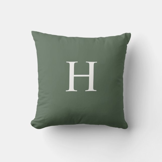 Simple Modern Dusty Green Monogram Cushion (Front)