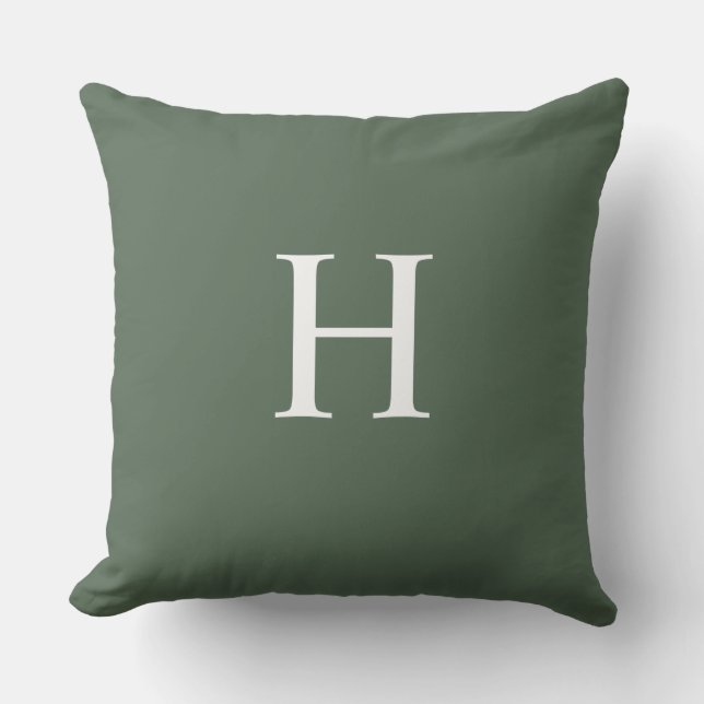 Simple Modern Dusty Green Monogram Cushion (Front)