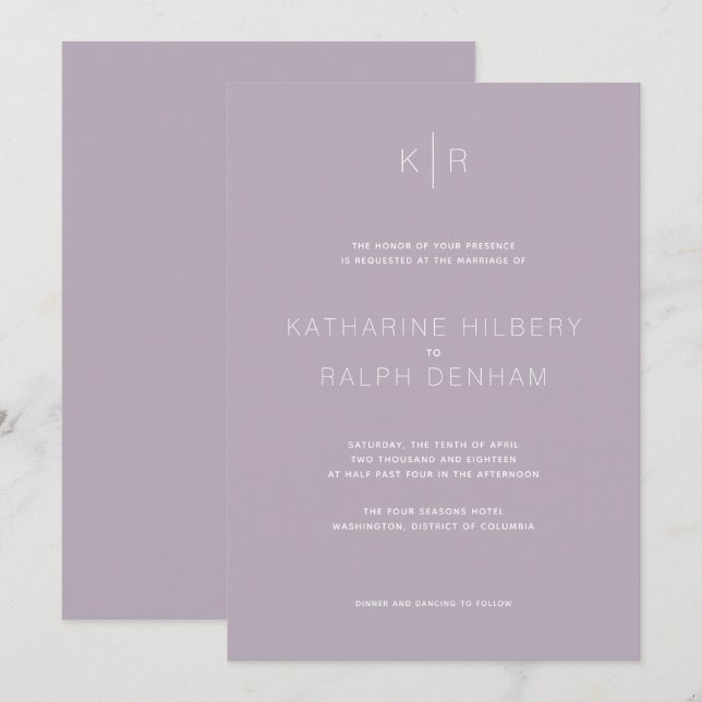 Simple Modern Dusty Lilac Wedding Invitation (Front/Back)
