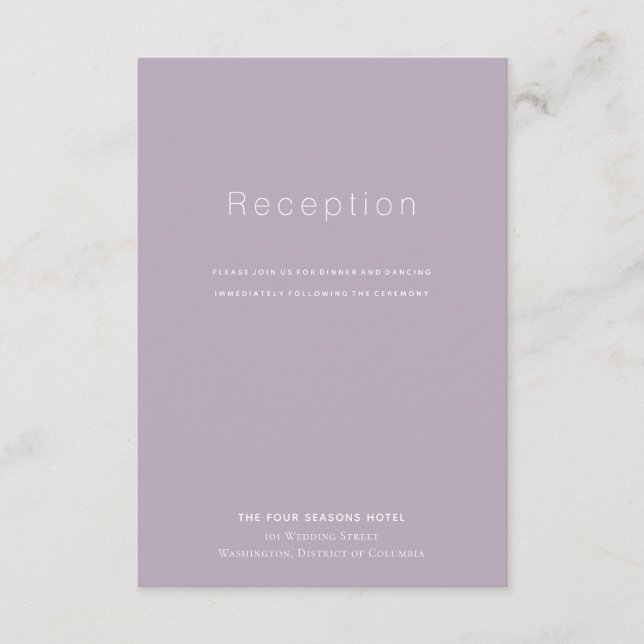 Simple Modern Dusty Lilac Wedding Reception Card (Front)