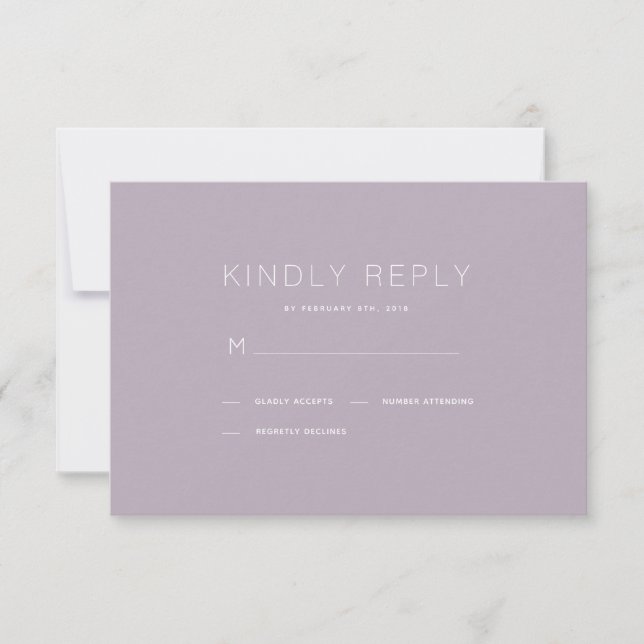 Simple Modern Dusty Lilac Wedding RSVP Card (Front)