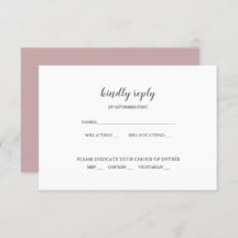 Simple Modern Dusty Rose Wedding RSVP Invitation