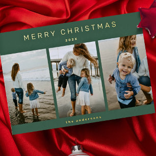 Simple Modern Elegant 3 Photo Merry Christmas