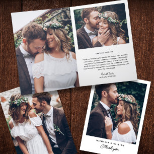 Simple Modern Elegant 4-Photo Wedding Thank You Card