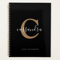 Simple Modern Elegant Black Gold Monogrammed