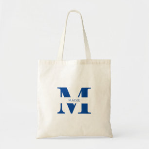 Simple Modern Elegant Blue Personalised Monogram Tote Bag