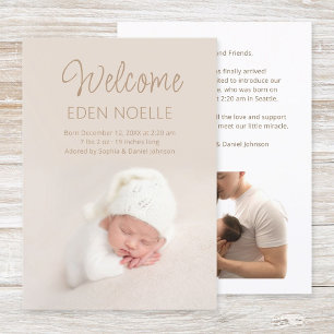 Simple Modern Elegant Brown Script Baby Girl Birth Announcement