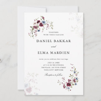 Simple Modern Elegant Burgundy Boho Floral Wedding Invitation