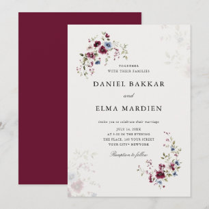 Simple Modern Elegant Burgundy Boho Floral Wedding Invitation