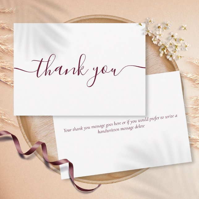 Simple Modern Elegant Burgundy Script Thank You Card (Creator Uploaded)