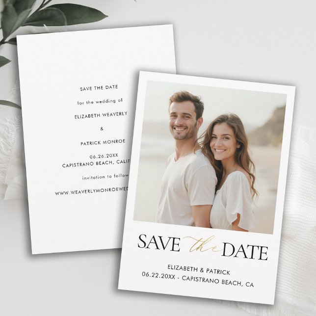 Simple Modern Elegant Calligraphy Gold Wedding Save The Date (save the date wedding photo modern simple elegant gold calligraphy)