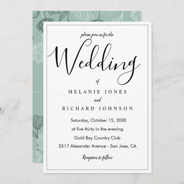 Simple Modern Elegant Calligraphy Script Wedding Invitation (Front/Back)