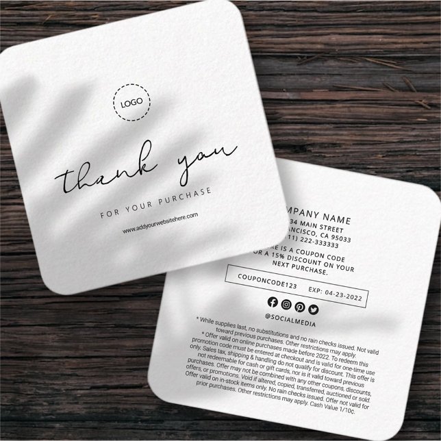 Simple Modern Elegant Chic Business Promo Coupon Square Business Card (Creator Uploaded)