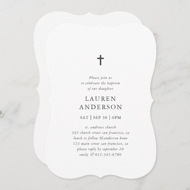 Simple Modern Elegant Chic Cross Baptism Invitation (Front/Back)
