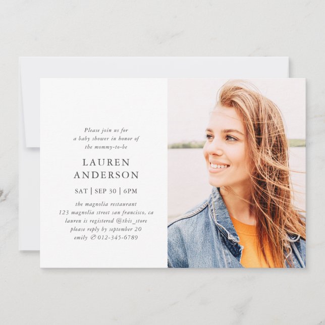 Simple Modern Elegant Chic Photo Baby Shower Invitation (Front)