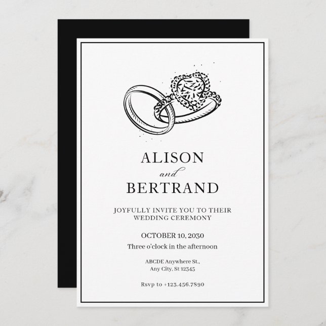 Simple Modern elegant couple ring wedding  Invitation (Front/Back)