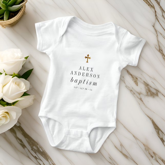 Simple Modern Elegant Cross Baby Baptism Baby Bodysuit (Creator Uploaded)