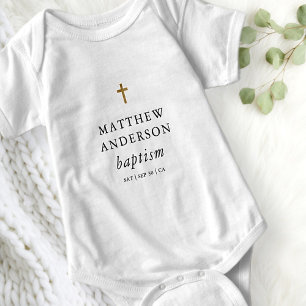 Simple Modern Elegant Cross Baby Baptism Bodysuit