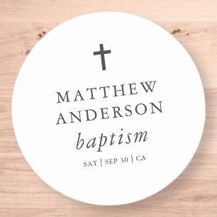 Simple Modern Elegant Cross Baby Baptism Classic Round Sticker